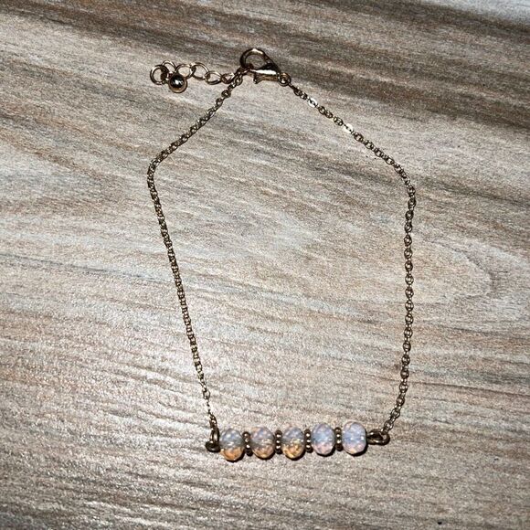 Beaded Bar Chained Bracelet With Adjustable Chain Gold Tone - Picture 1 of 6